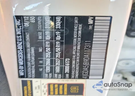 2013 Mercedes-Benz Ml 350 from USA, damaged, VIN 4JGDA5JB9DA117311